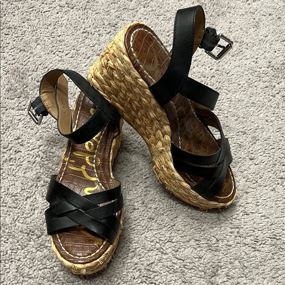 Sam Edelman Black Leather Wedge Sandals